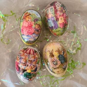 Nestler Paper Mache Eggs Set of 4 with Bunny Illustrations Made in Germany